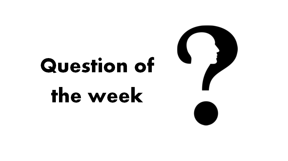 Question mark in black with the outline of a male face/profile embedded in and to the left the words question of the week