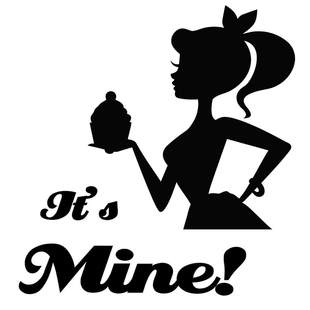 image of a lady in silhoutte holding a cupcake and underneath its written, its mine!