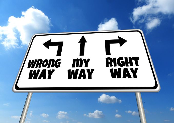 Image showing 3 ways to go, the wrong way, my way or the right way.